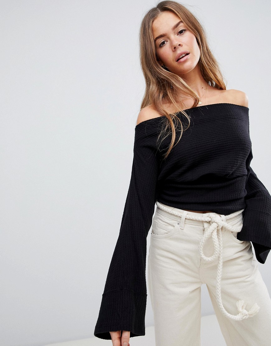 Free People Crazy On You cropped thermal flared sleeve top