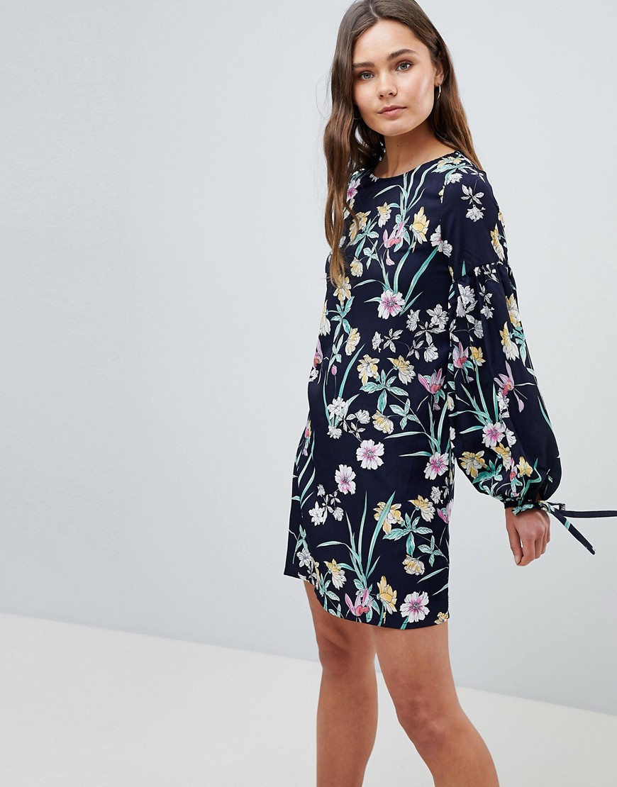 QED London Floral Shift Dress With Tie Detail