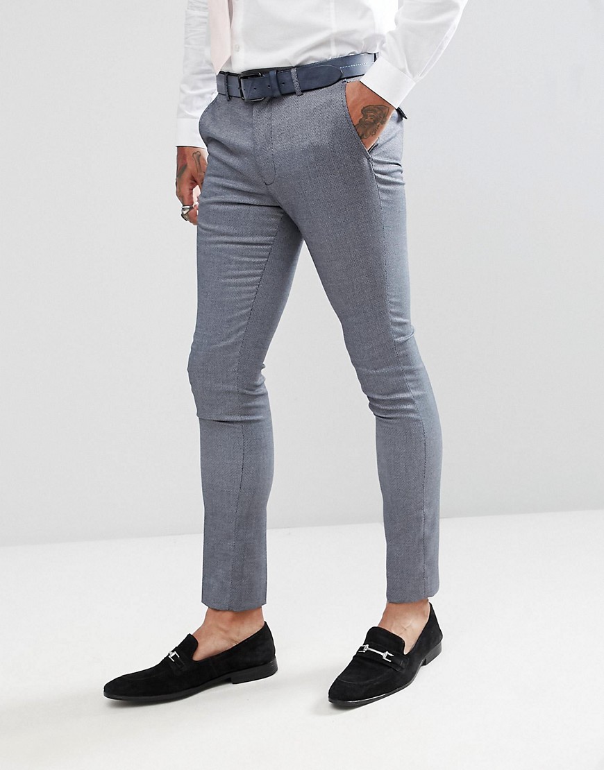 Rudie Light Grey Jacquard Skinny Fit Suit Trousers - Grey