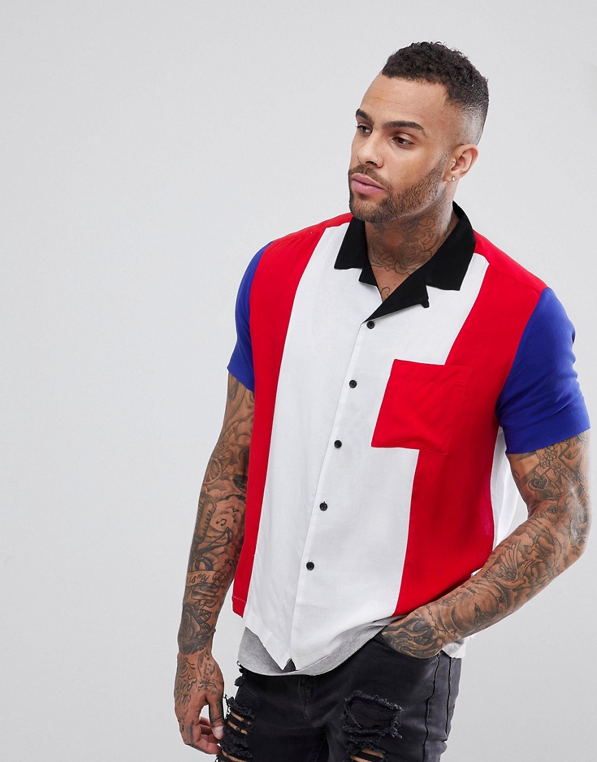 Jaded London Panel Shirt With Revere Collar Reg Fit - White