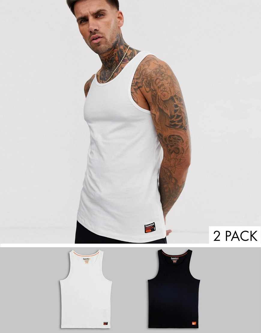 Superdry logo lounge vest multi pack in black/white