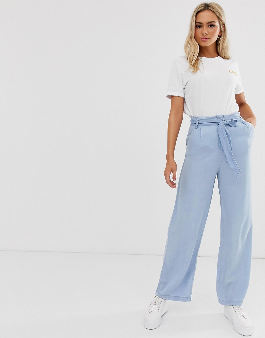 Pimkie trousers with tie waist in blue