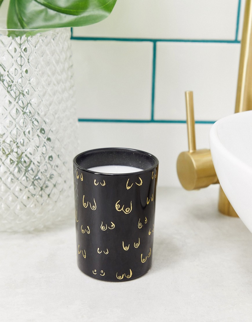 Monki olive and verbena scented candle with boob print in black