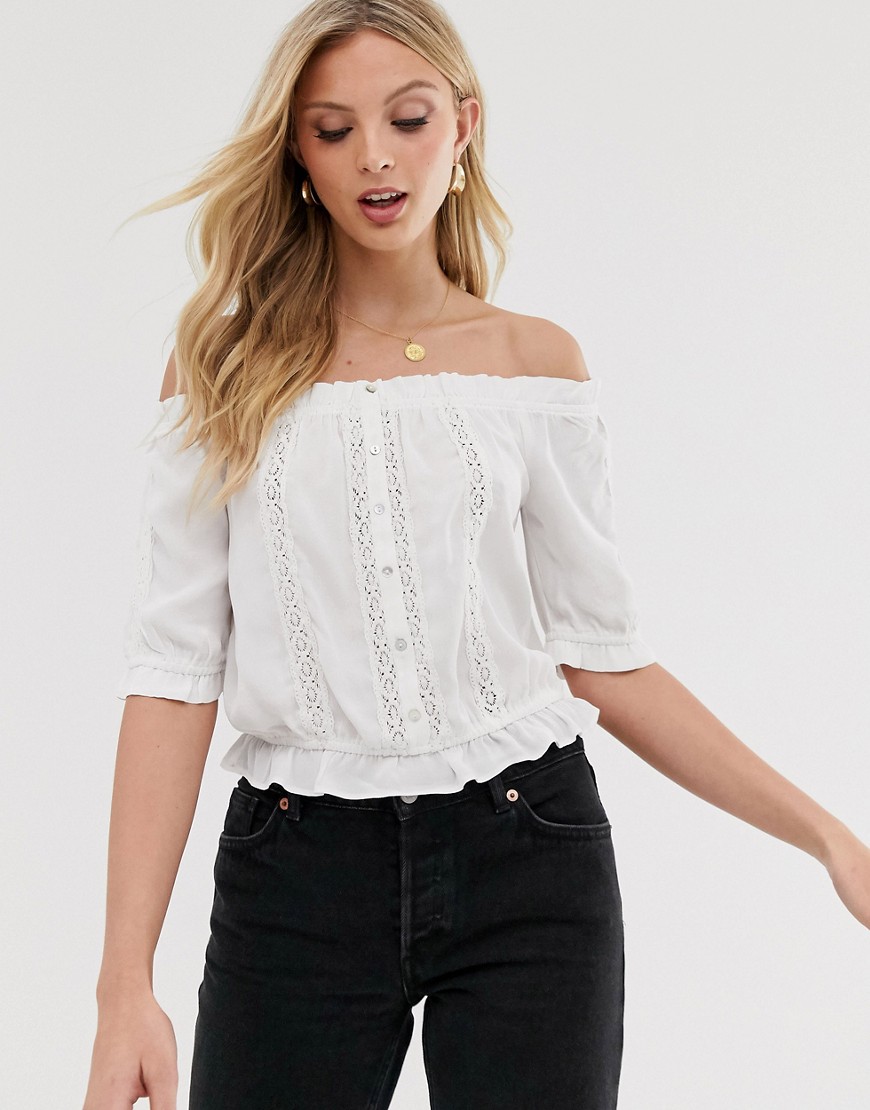 Vero Moda Bardot Top With Crochet Insert In White | ModeSens