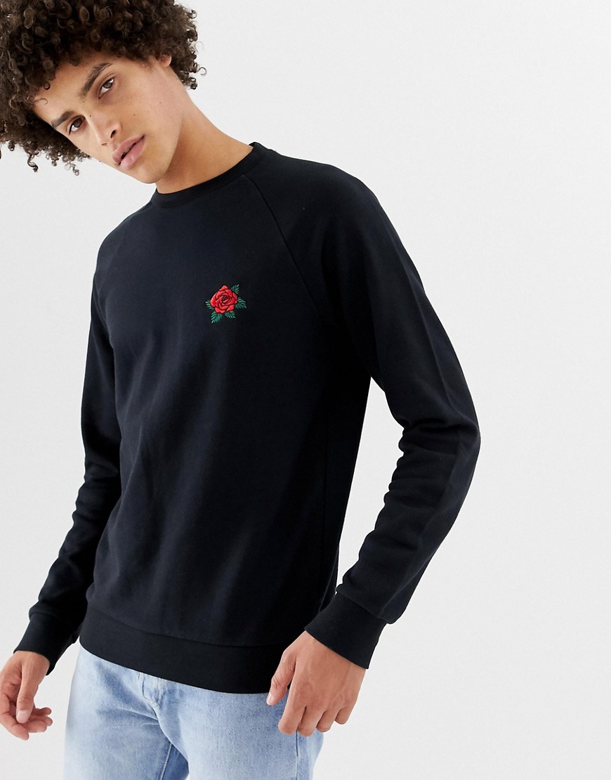 Kiomi sweatshirt in black with rose embroidery - Black