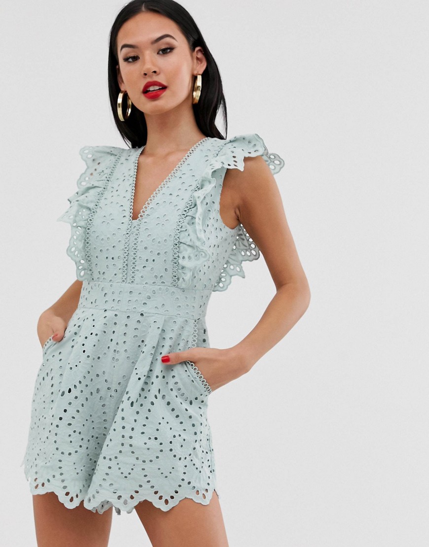 Forever New broderie playsuit in mint