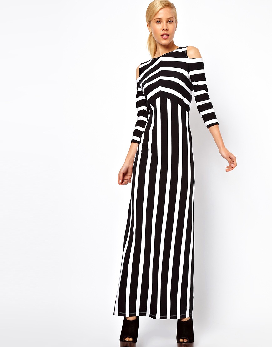 ASOS | ASOS Maxi Dress With Cold Shoulder In Stripe Print at ASOS