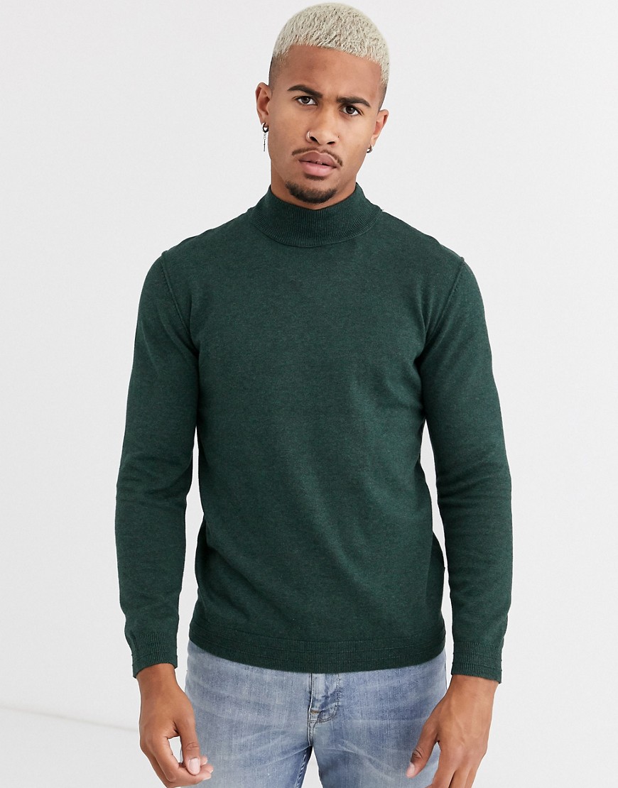 Only & Sons knitted jumper with high neck in green