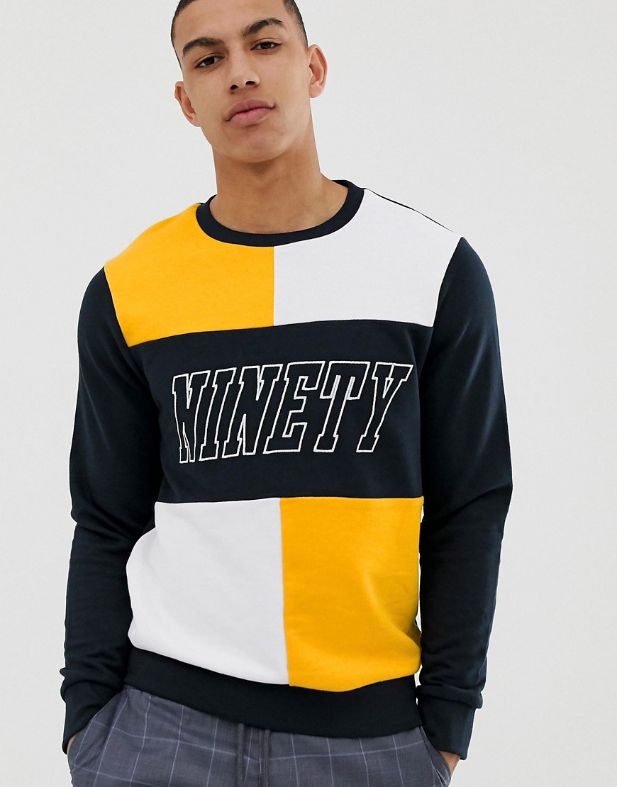 Burton Menswear sweatshirt with ninety print in yellow and navy