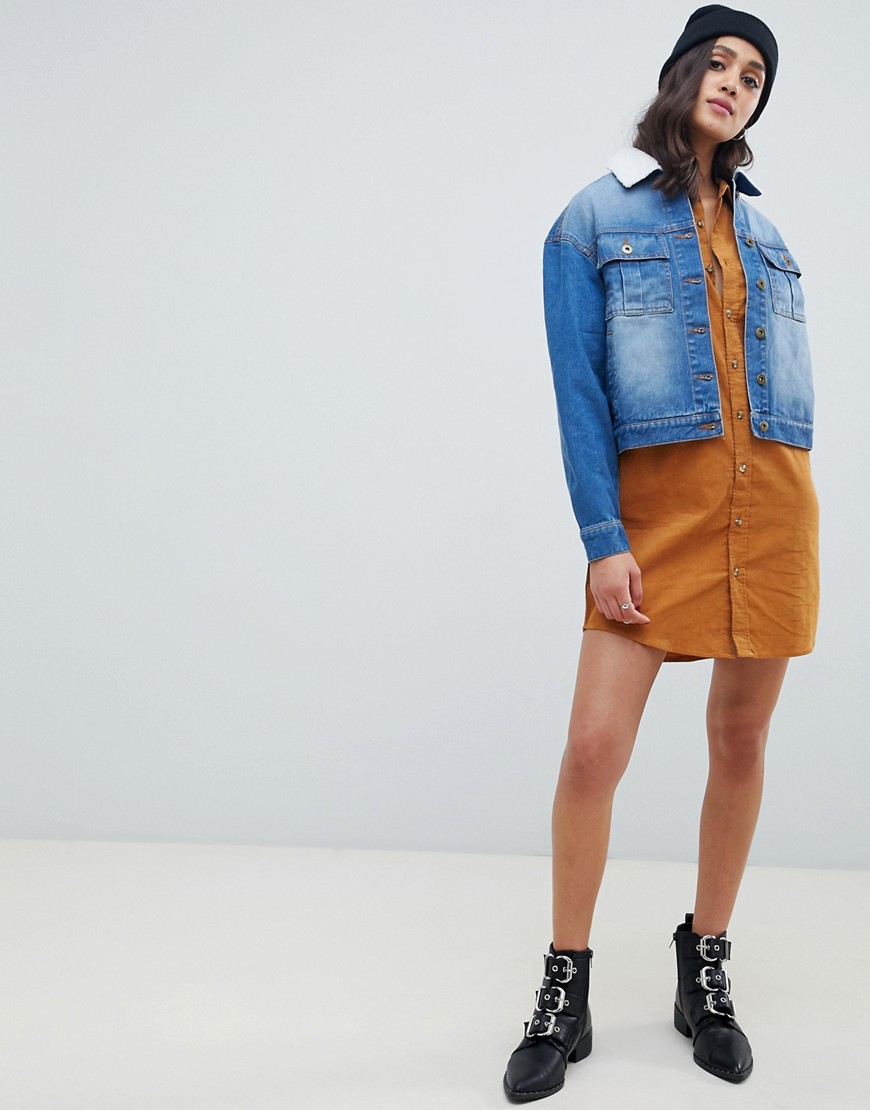 Wednesday's Girl relaxed denim jacket with borg collar