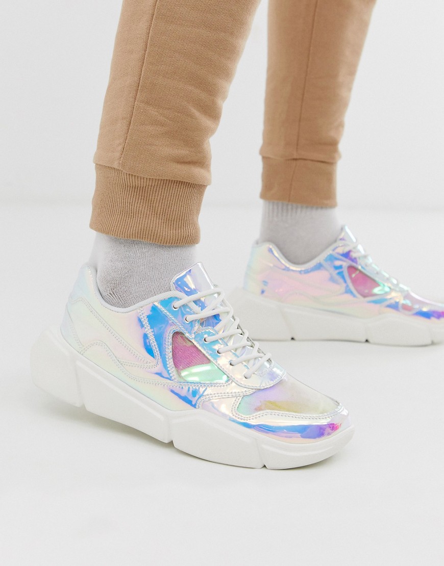 ASOS DESIGN trainers in iridescent with transparent panels and chunky sole