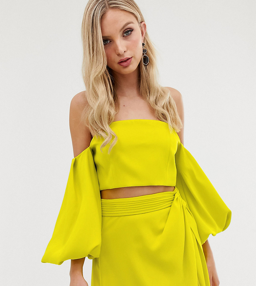 Yaura bandeau top with balloon sleeve co ord in green
