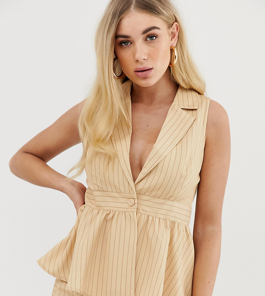 UNIQUE21 waistcoat with frill hem in pinstripe co-ord