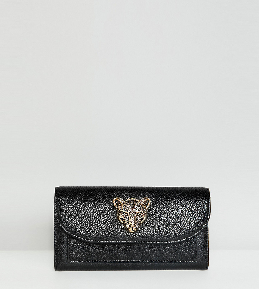 Glamorous fold over purse with lions head - Black