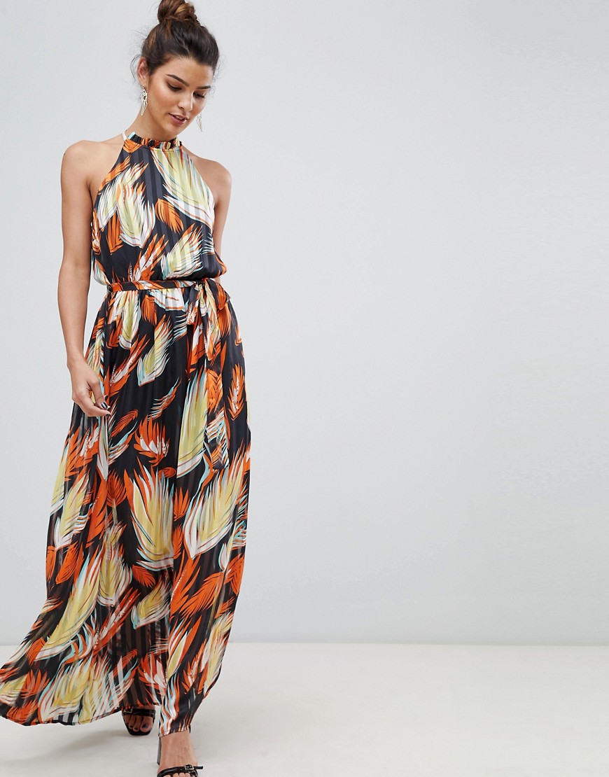 Y.A.S Tropical Print Halter Maxi Dress