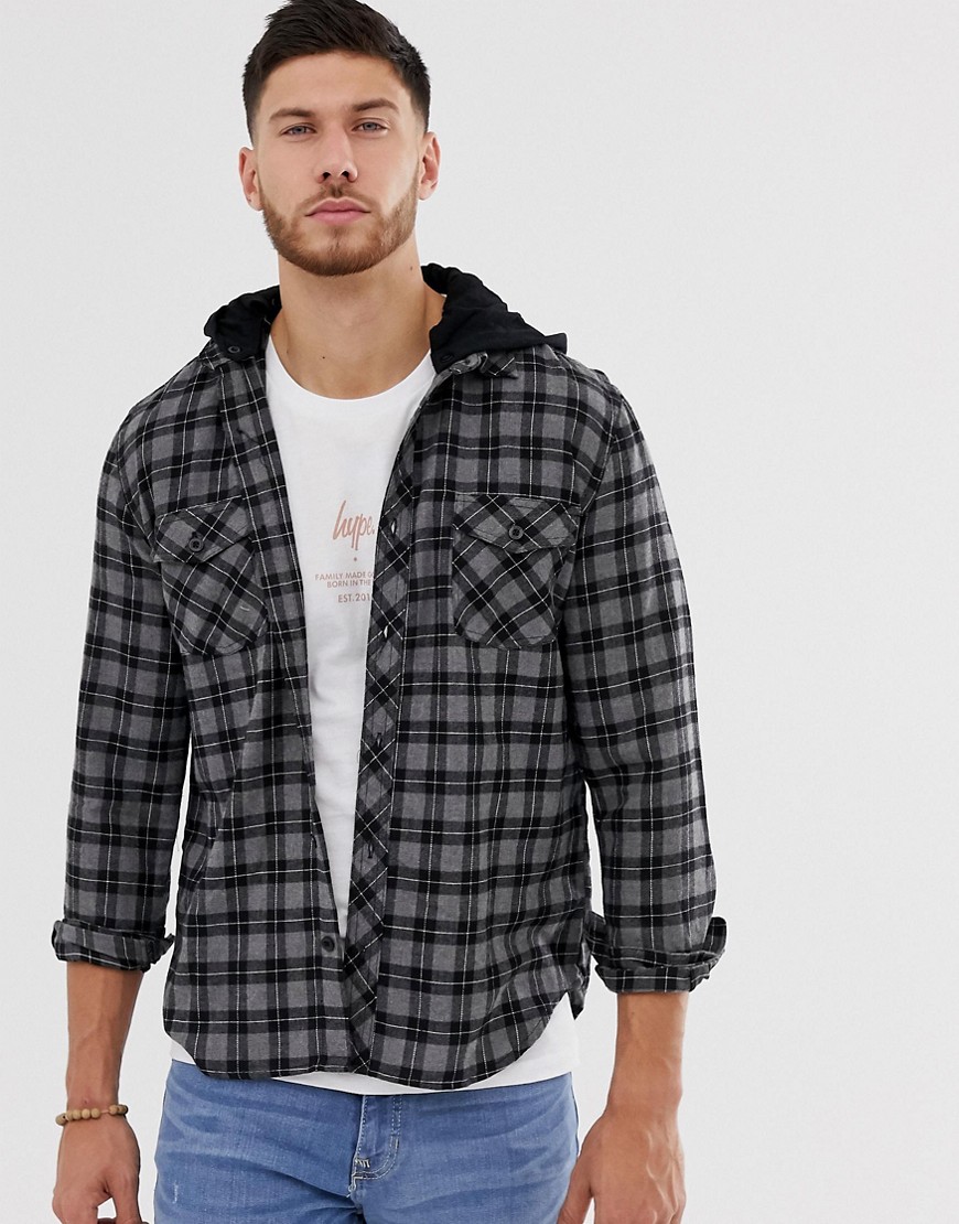 Hype hooded oversized checked shirt