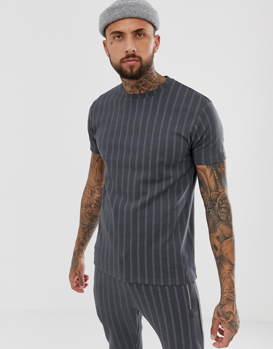 The Couture Club t-shirt in grey pinstripe