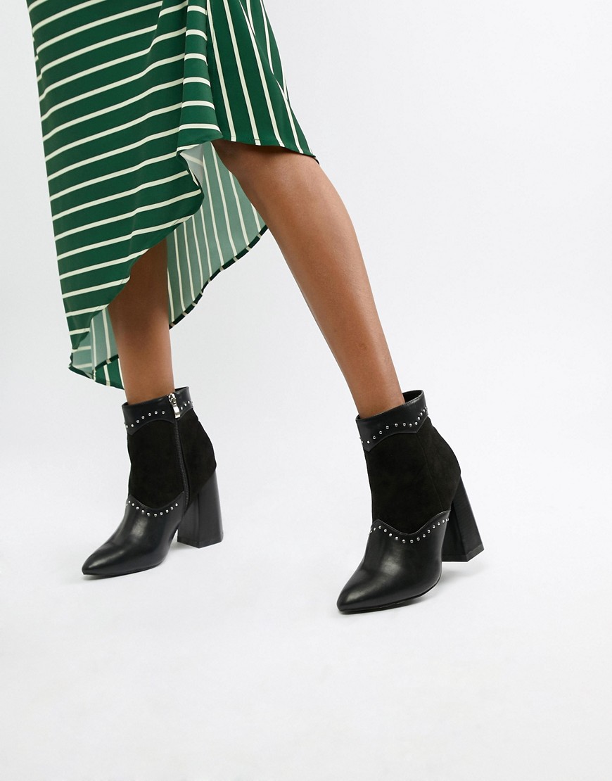 Lost Ink Black Studded Heeled Ankle Boots