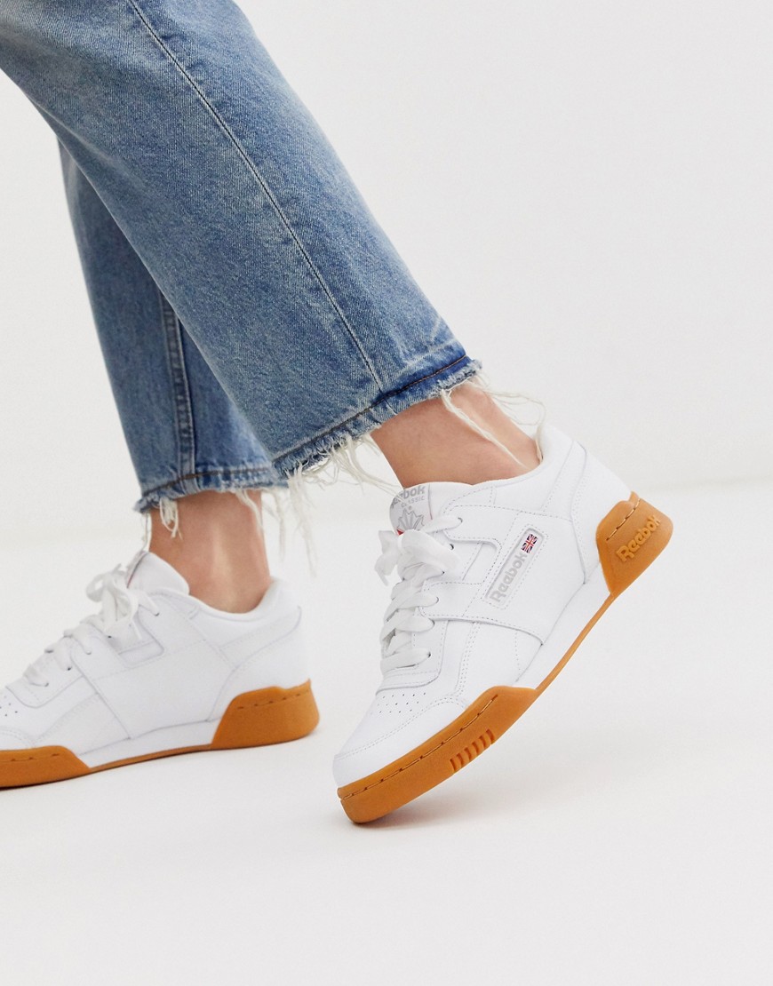 Reebok Workout trainers in white with gum sole