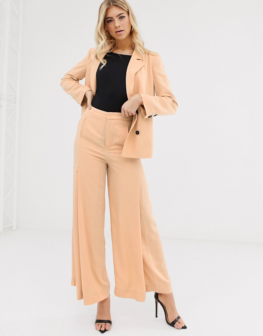 Parallel Lines soft tailored wide leg trouser with pleat detail in caramel