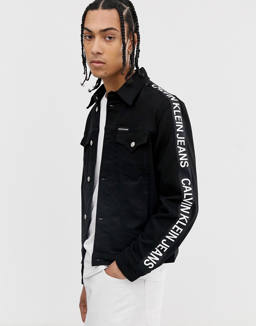 Calvin Klein Jeans foundation side tape logo denim trucker jacket in black