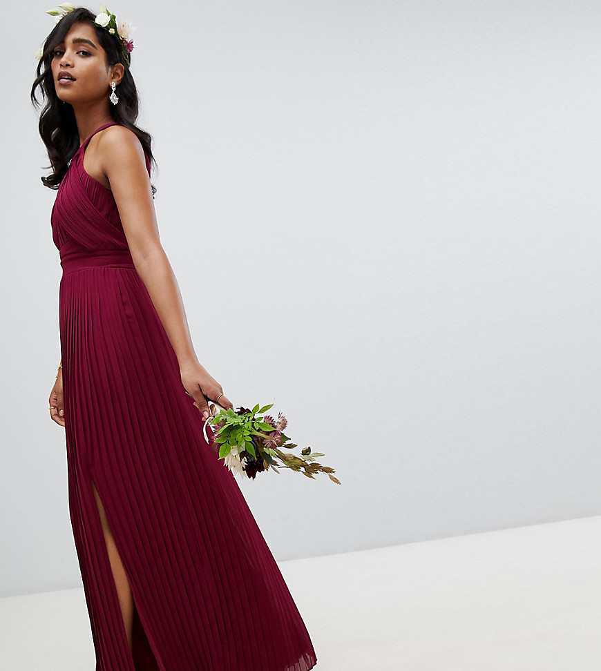 TFNC pleated bridesmaids maxi dress in burgundy