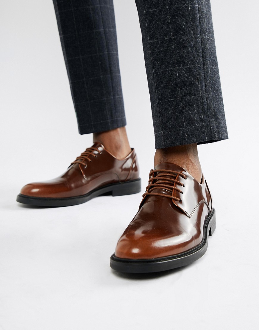 Zign chunky lace up shoes in brown high shine