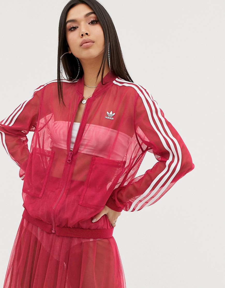 adidas originals sleek three stripe mesh tulle skirt in pink