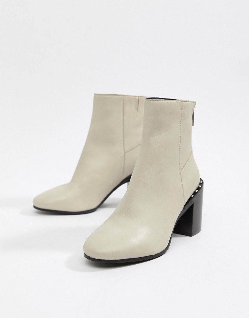 Asos Design Everett Leather Ankle Boots In Gray