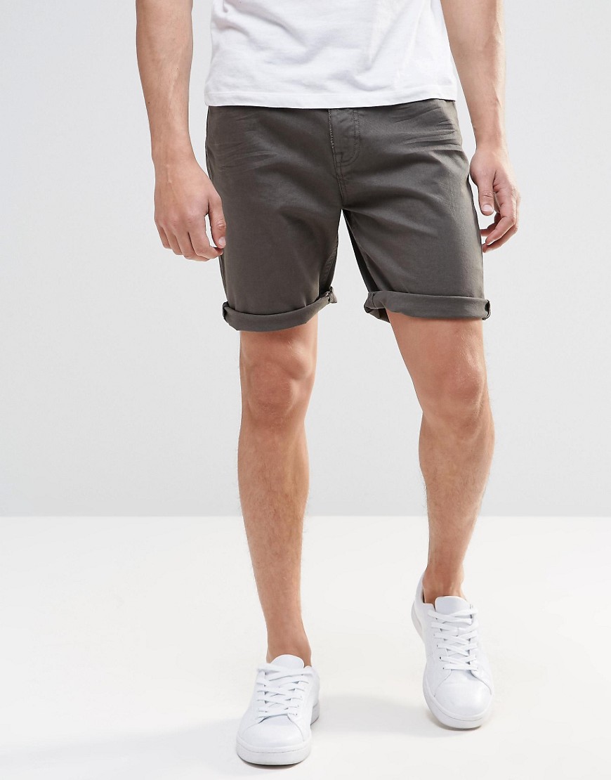 ASOS Slim Denim Shorts In Dark Khaki - Khaki | Gay Times UK | £9.50