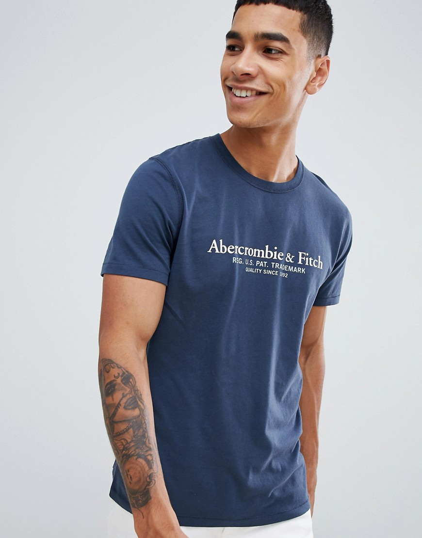 Abercrombie & Fitch varsity print logo t-shirt in navy