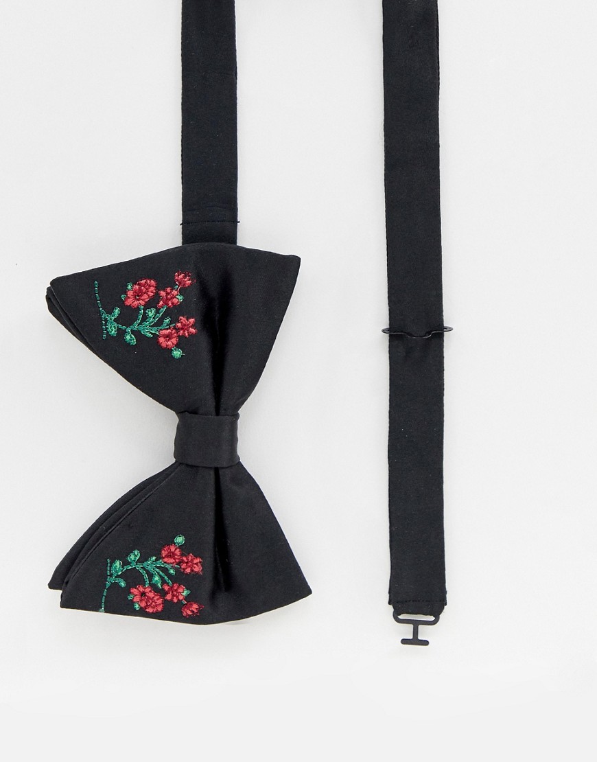 Moss London bow tie with floral embroidery