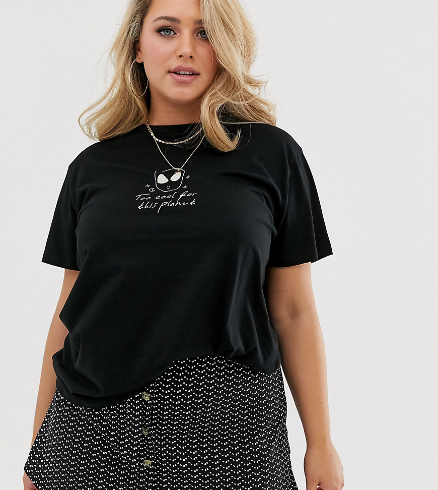 ASOS DESIGN Curve t-shirt with glow alien print in organic cotton