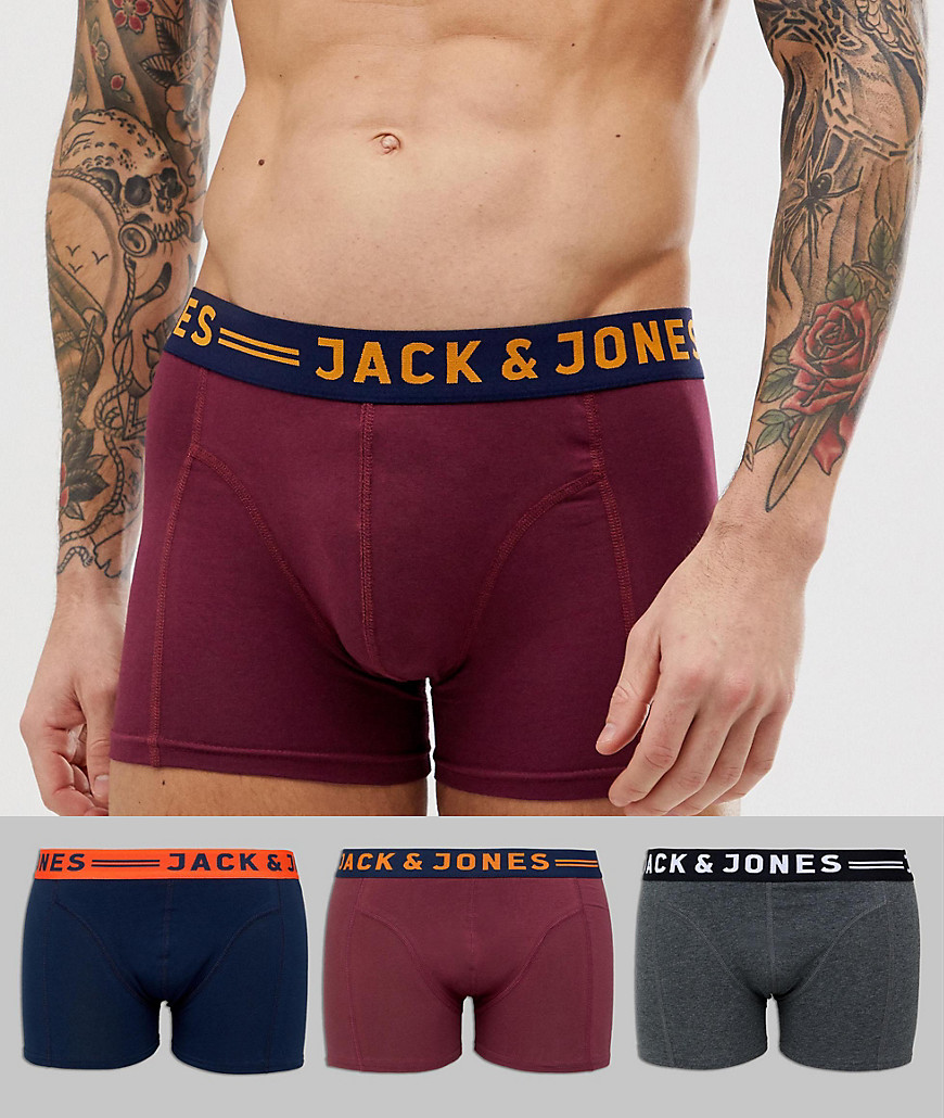 Jack & Jones trunks 3 pack with contrast waistband