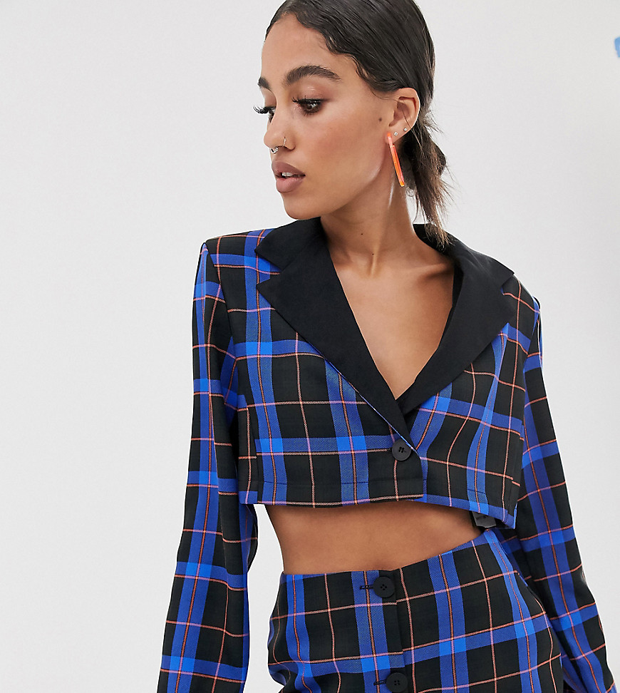 Reclaimed Vintage inspired cropped blazer co-ord in bold check