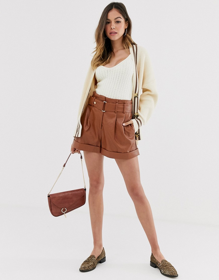 Moon River faux leather belted shorts