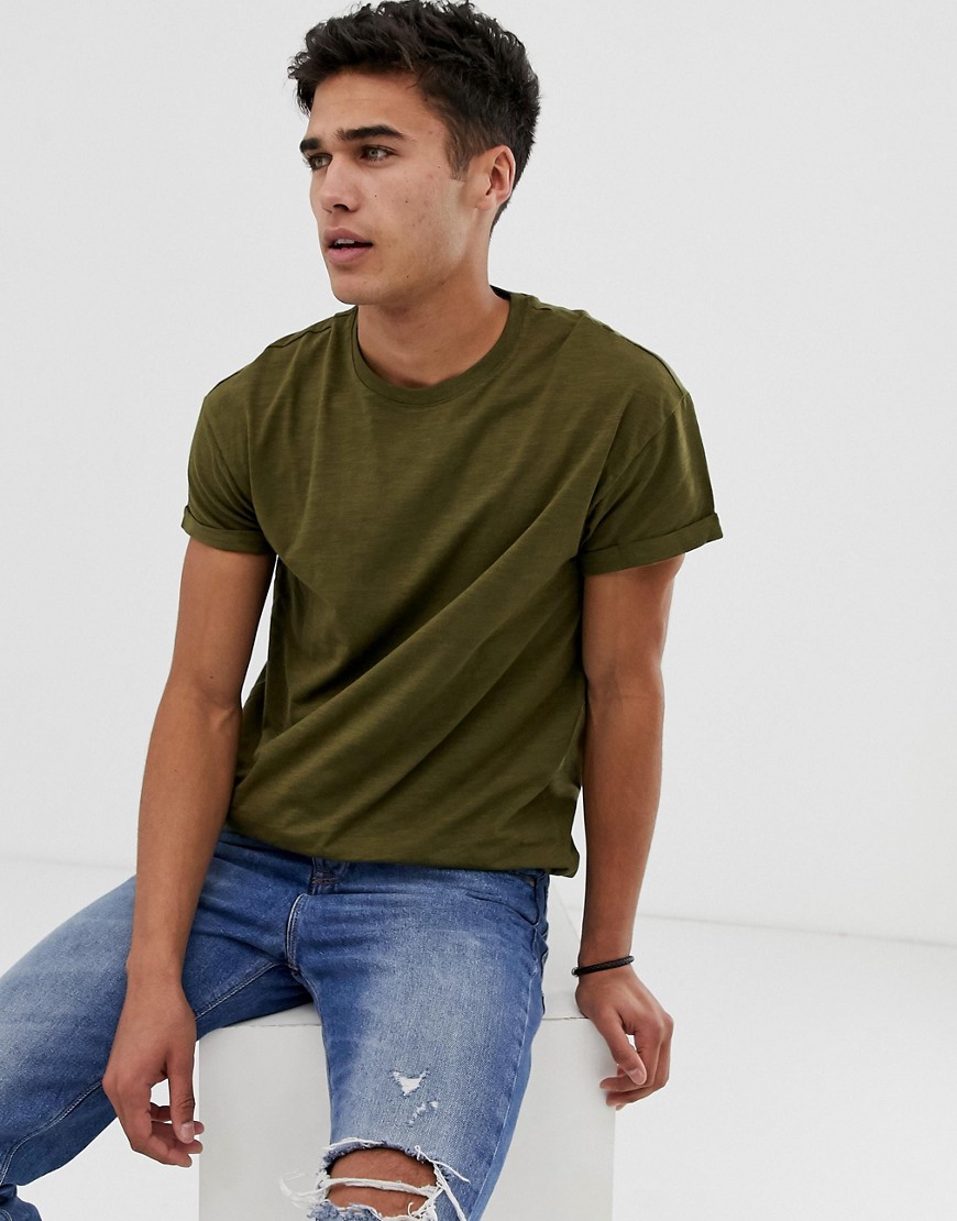 New Look t-shirt with roll sleeves in green