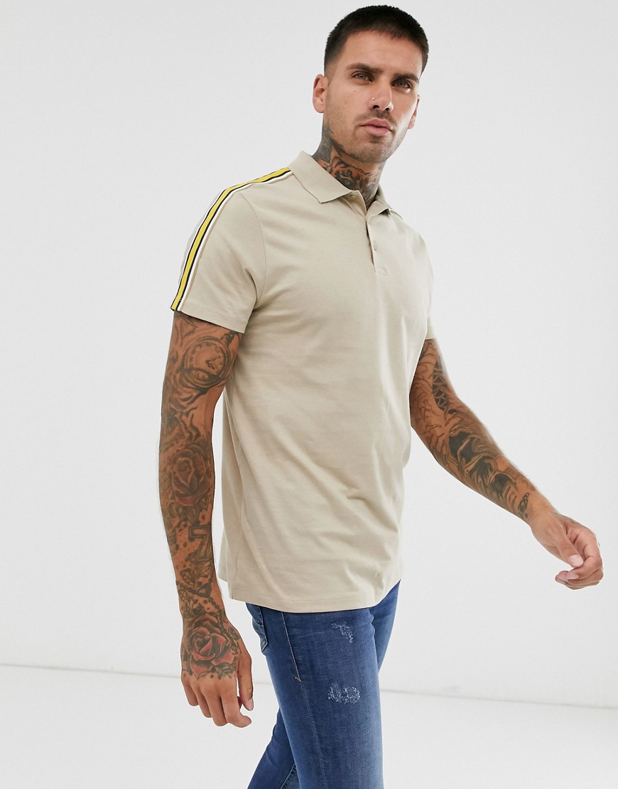 ASOS DESIGN organic polo shirt with contrast taping in beige