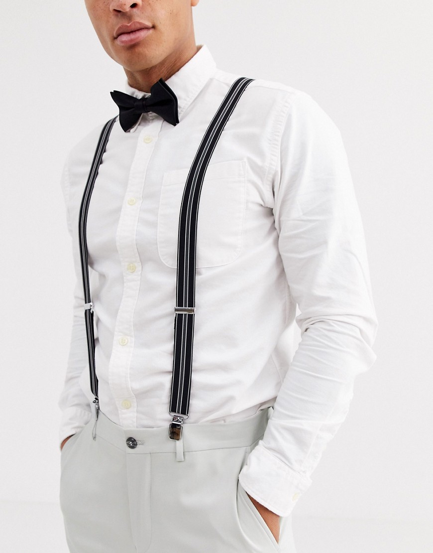 ASOS DESIGN Wedding brace and bow tie set in black and white stripe