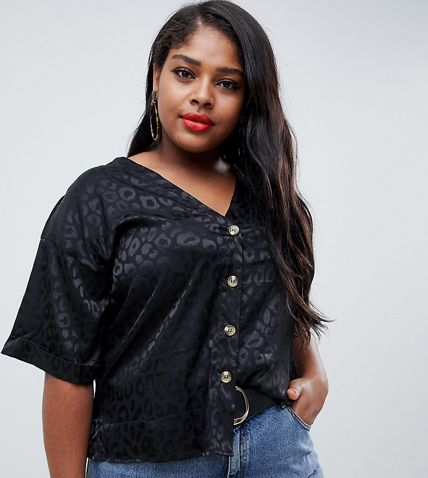 New Look Curve animal jacquard shirt in black