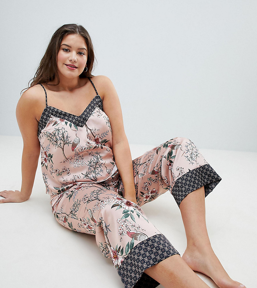 New Look Curve Satin Floral Pyjama Trousers - Mid pink