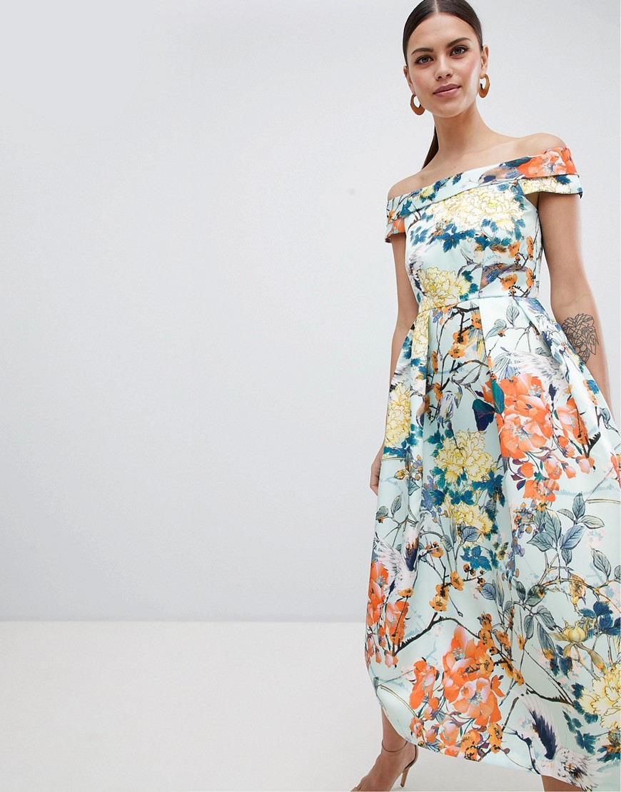 Платье миди с открытыми плечами Closet London - Мульти 