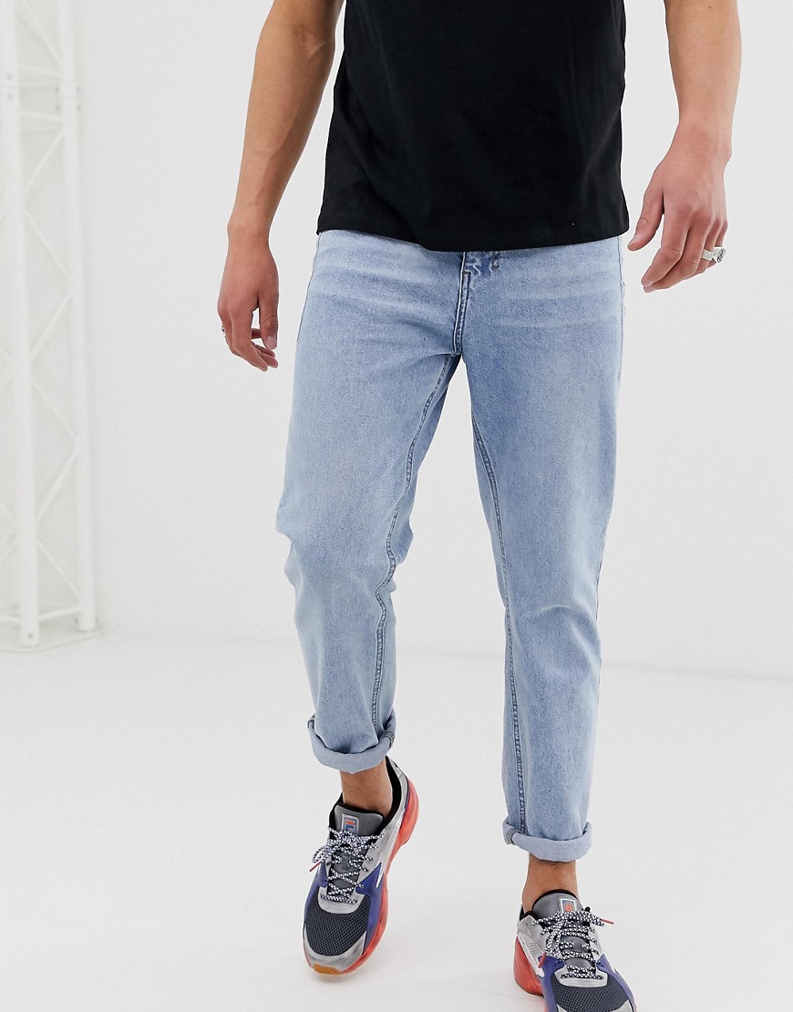 Religion cropped tapered fit jean in rigid denim