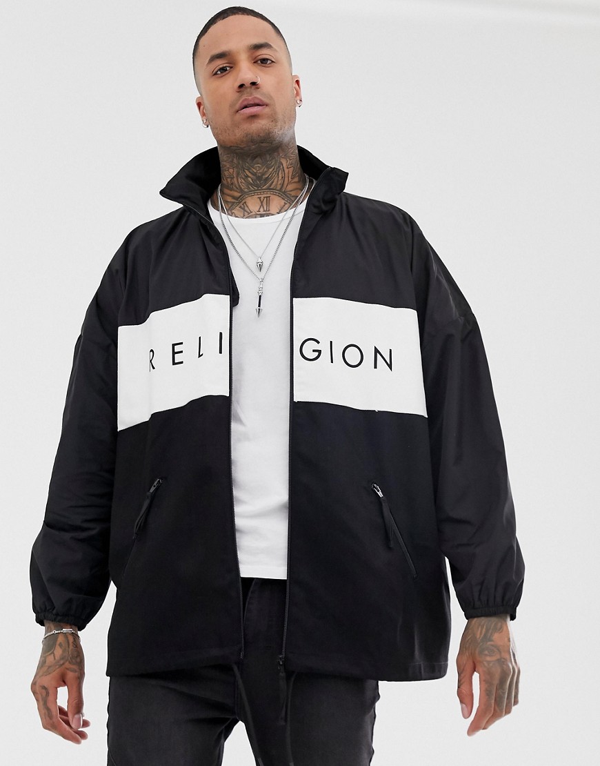 Religion oversized jacket with funnel neck in black