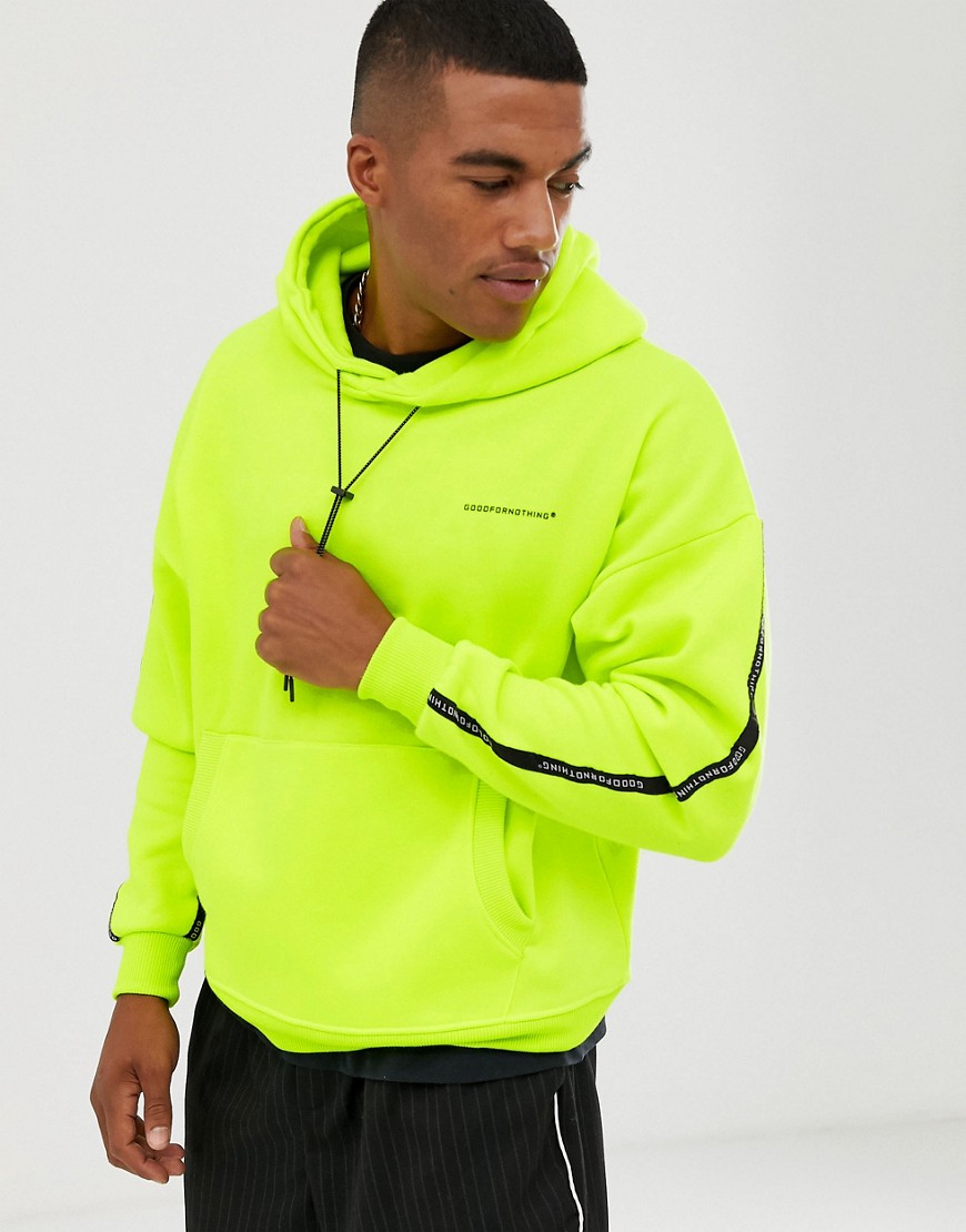 Good For Nothing oversized hoodie in neon with taping