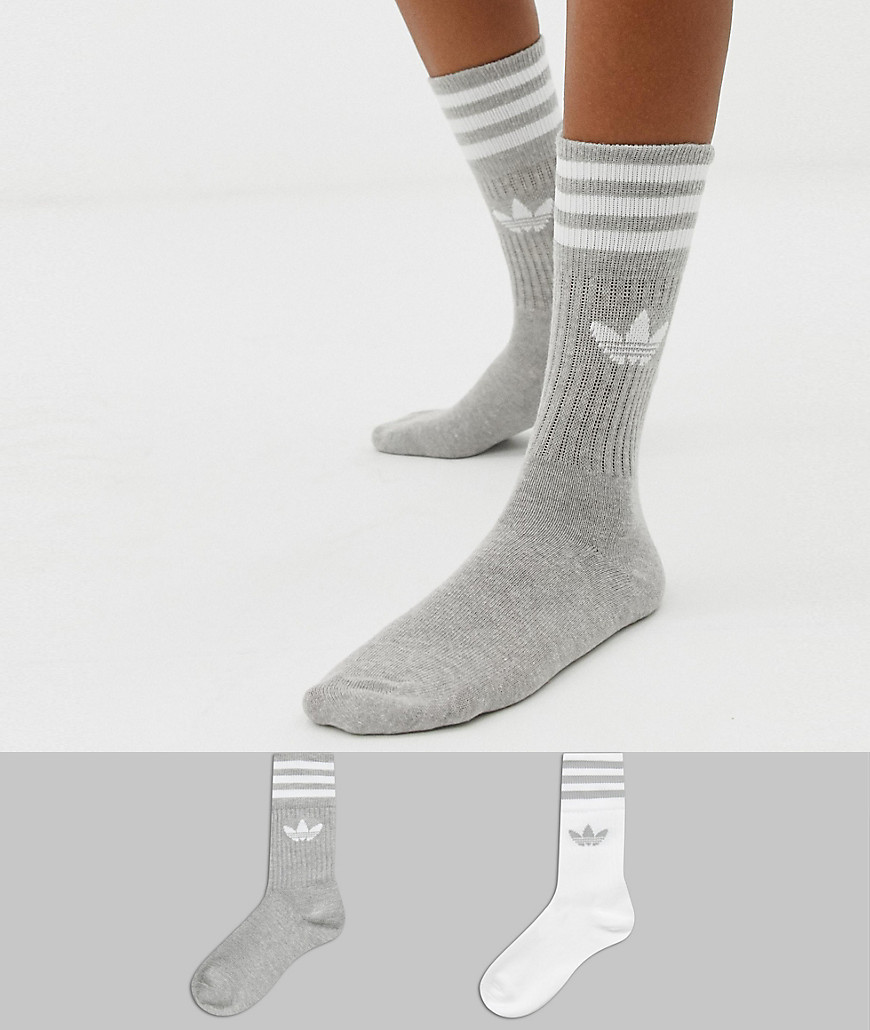 adidas Originals 2 pack solid crew socks in grey
