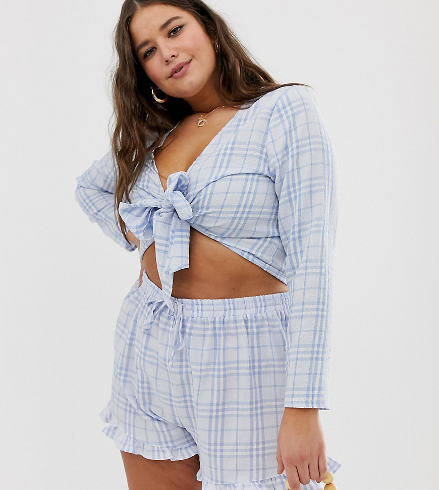 Urban Bliss Plus wrap front gingham crop top