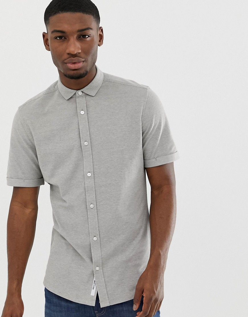 Only & Sons pique short sleeve shirt in grey