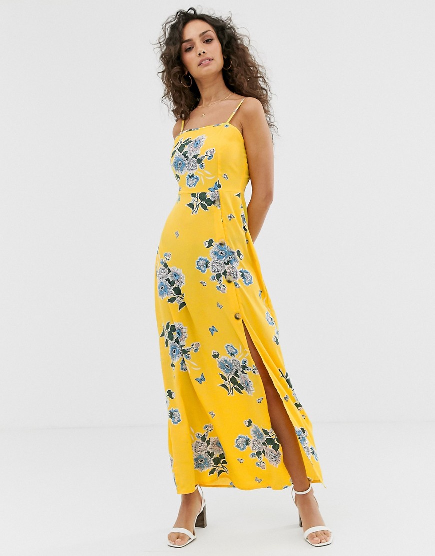 Influence maxi dress with button through detail in floral print
