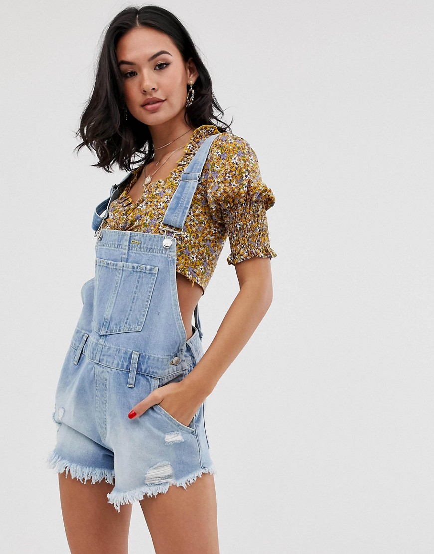 We The Free by Free People June denim dungaree shorts